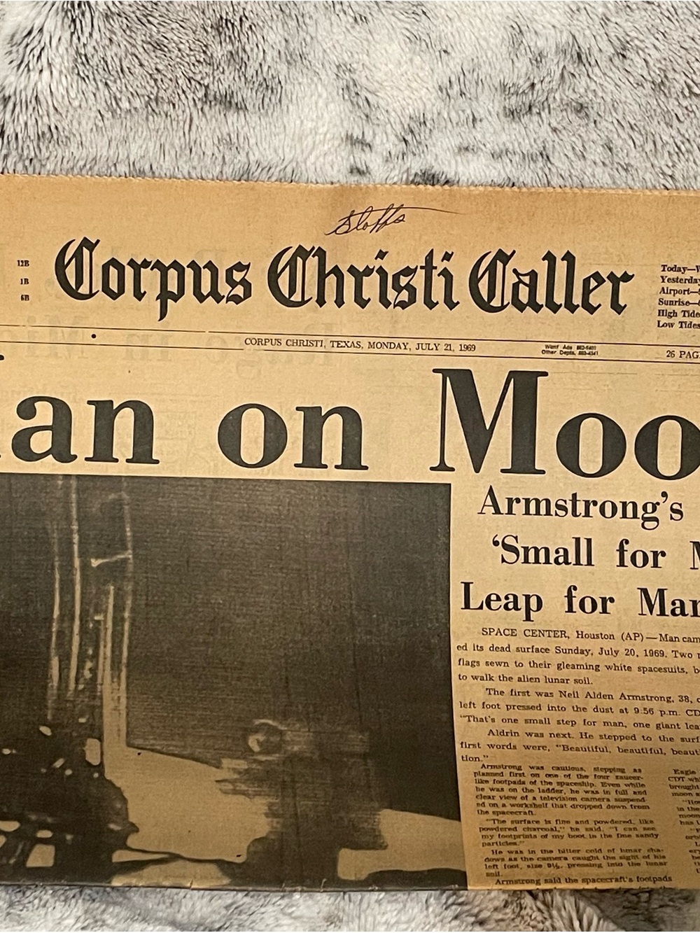 Corpus Christi Caller Vintage Newspaper Man on Moon Lance Armstrong